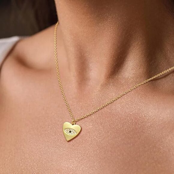 Neiman Marcus 14K Gold Plated Evil Eye Heart Gold Necklace - Picture 2 of 4